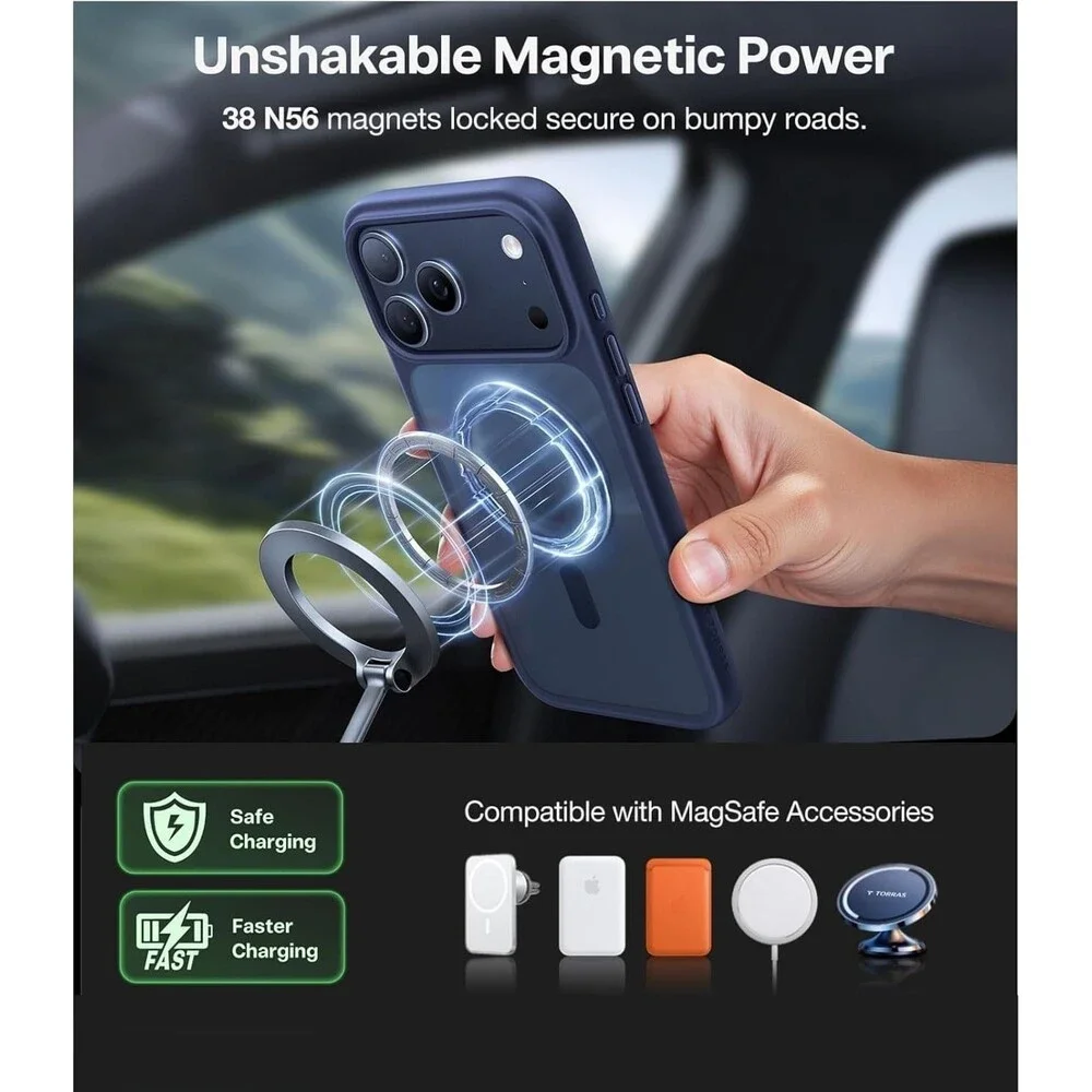 TORRAS Magnetic Shockproof for iPhone 17 Pro Case, Camera Control, Clear